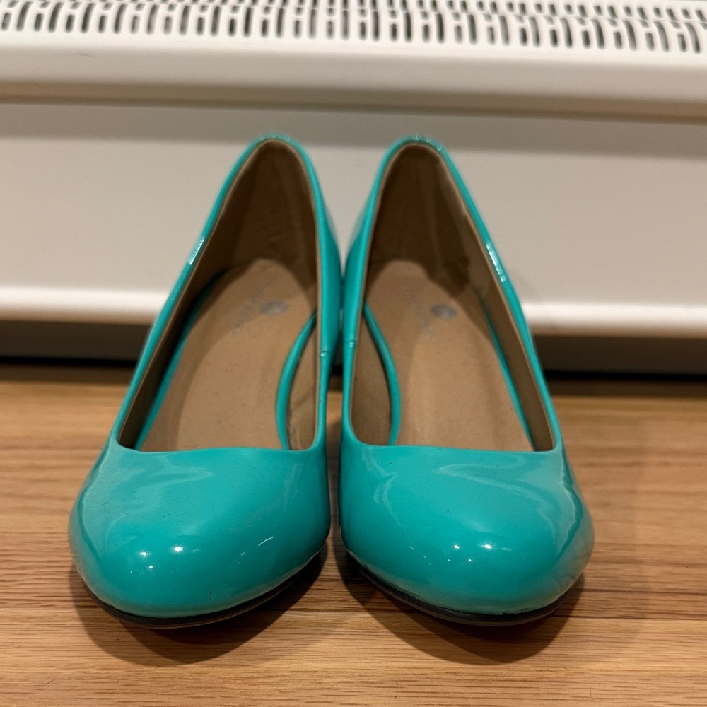Elegant Teal Wedge Heels